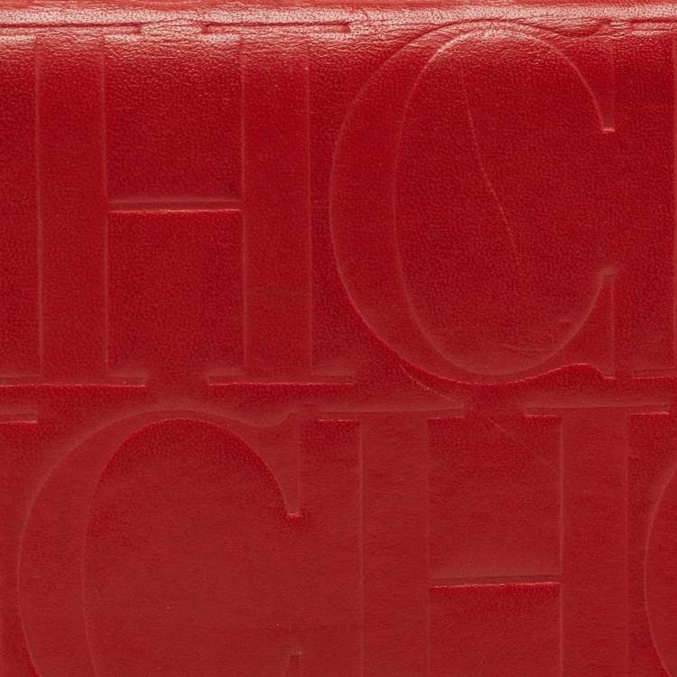 Pre Owned Carolina Herrera Red Monogram Embossed Leather Flap Continental Wallet