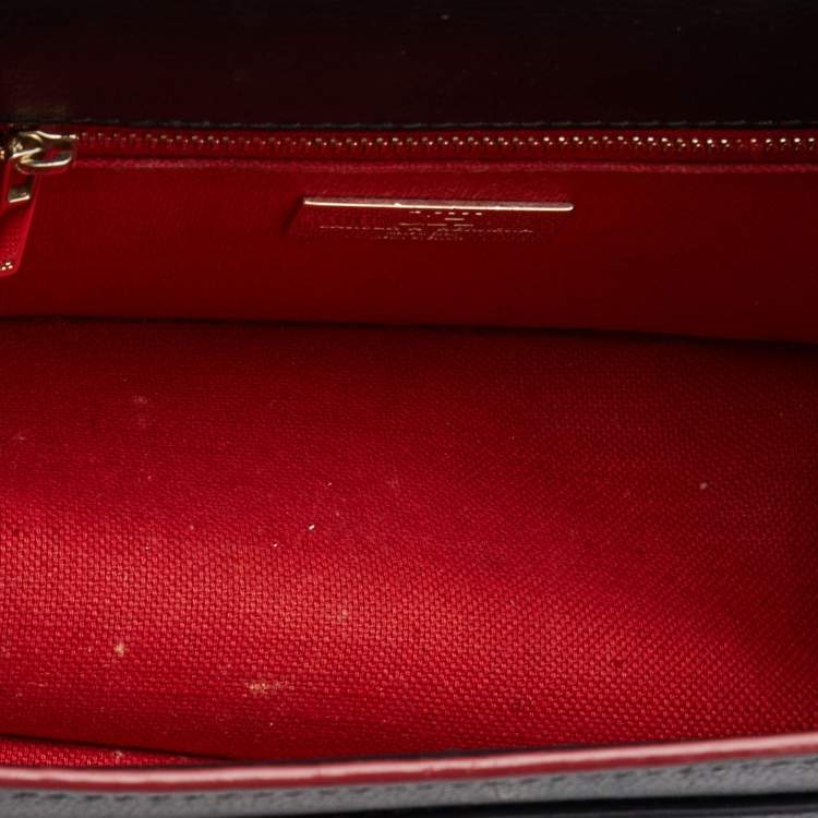 Pre Owned Carolina Herrera Black Embossed Leather Pushlock Flap Top Handle Bag