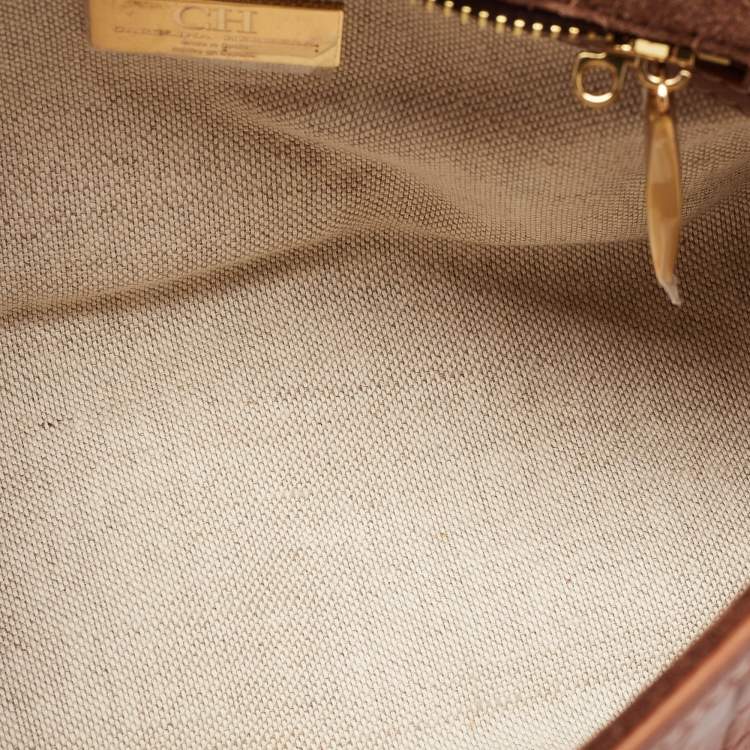 Pre Owned  Carolina Herrera Brown Monogram Leather Medium Andy Locked Crossbody Bag 