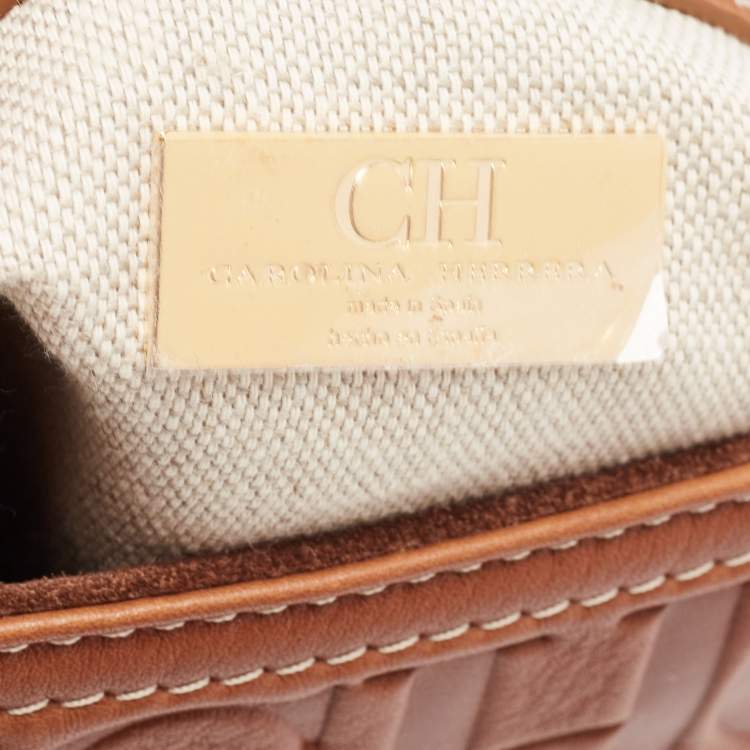 Pre Owned  Carolina Herrera Brown Monogram Leather Medium Andy Locked Crossbody Bag 