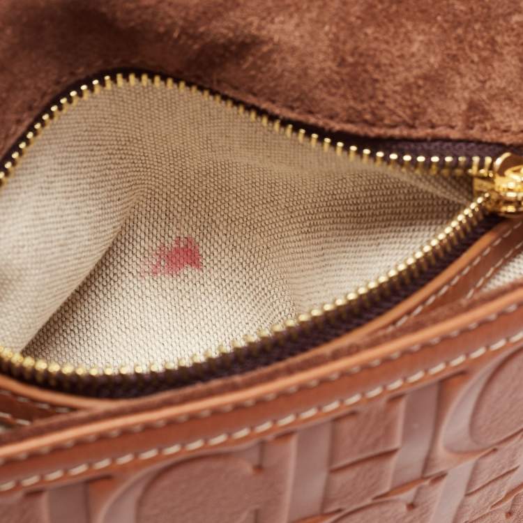 Pre Owned  Carolina Herrera Brown Monogram Leather Medium Andy Locked Crossbody Bag 