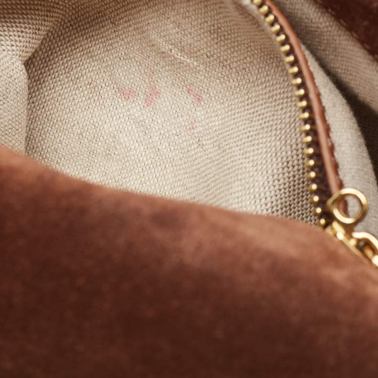 Pre Owned  Carolina Herrera Brown Monogram Leather Medium Andy Locked Crossbody Bag 