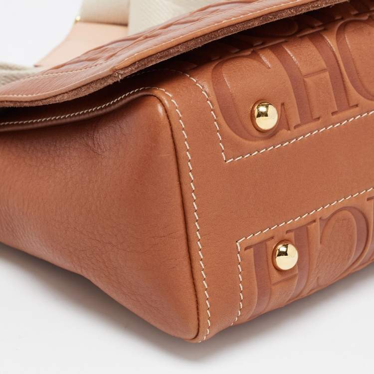 Pre Owned  Carolina Herrera Brown Monogram Leather Medium Andy Locked Crossbody Bag 