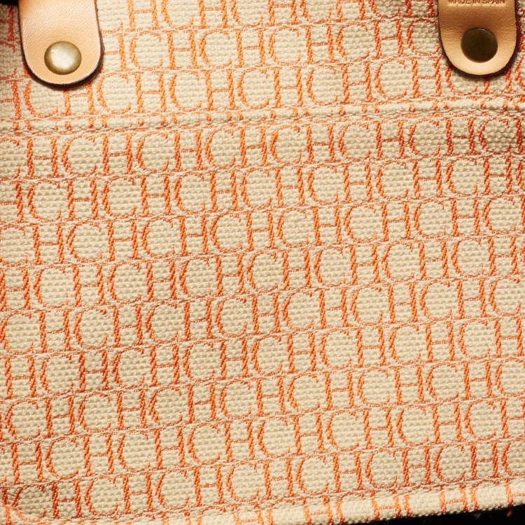 Pre Owned  Carolina Herrera Green Monogram Embossed Leather Andy Tote