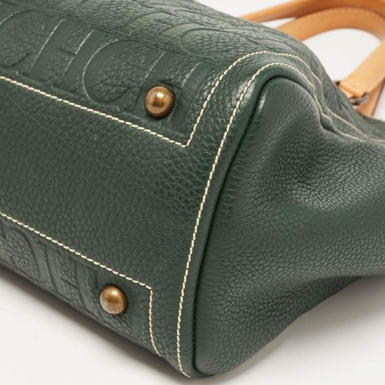 Pre Owned  Carolina Herrera Green Monogram Embossed Leather Andy Tote