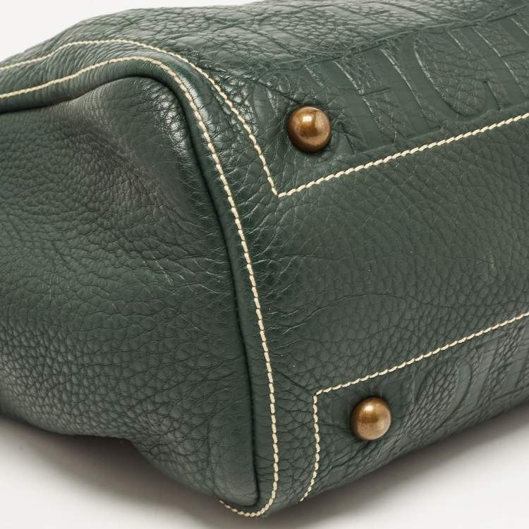 Pre Owned  Carolina Herrera Green Monogram Embossed Leather Andy Tote