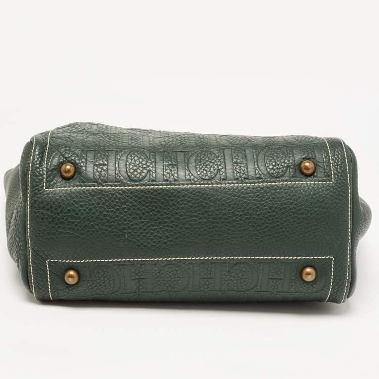 Pre Owned  Carolina Herrera Green Monogram Embossed Leather Andy Tote