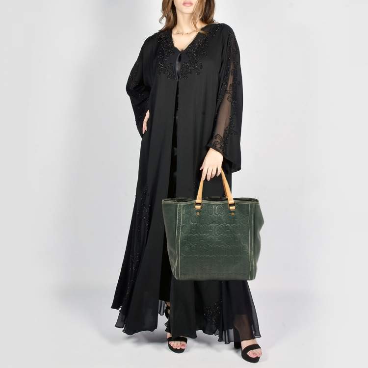 Pre Owned  Carolina Herrera Green Monogram Embossed Leather Andy Tote