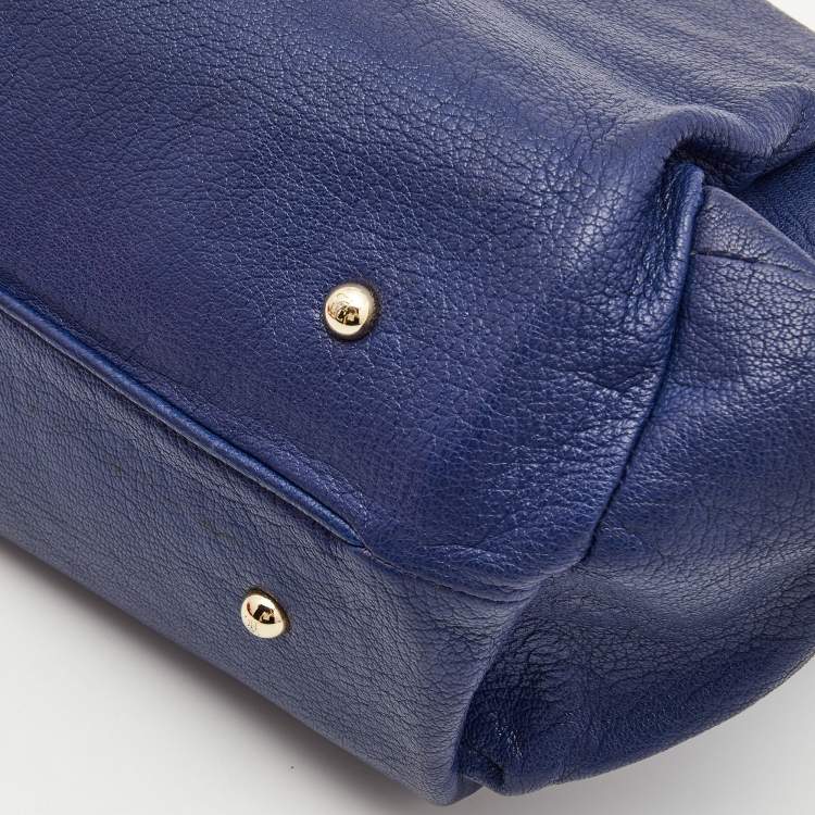 مملوكة مسبقًا Carolina Herrera Navy Blue Leather Crystals Embellished Lock and Logo Chain Bag