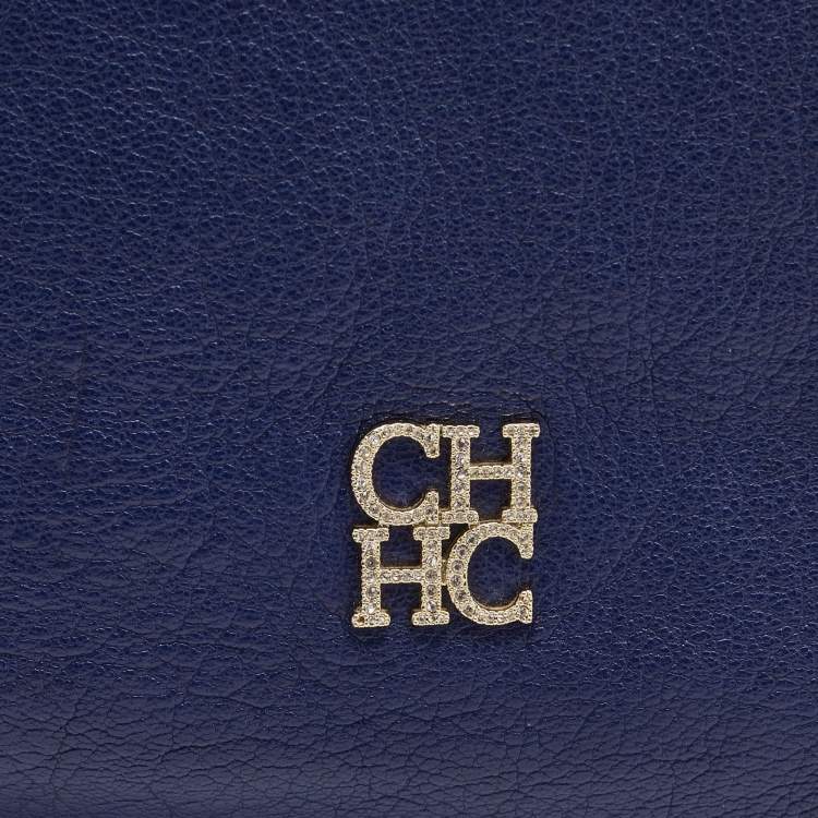 مملوكة مسبقًا Carolina Herrera Navy Blue Leather Crystals Embellished Lock and Logo Chain Bag