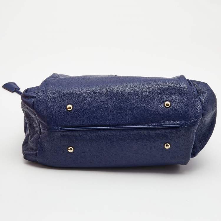 مملوكة مسبقًا Carolina Herrera Navy Blue Leather Crystals Embellished Lock and Logo Chain Bag