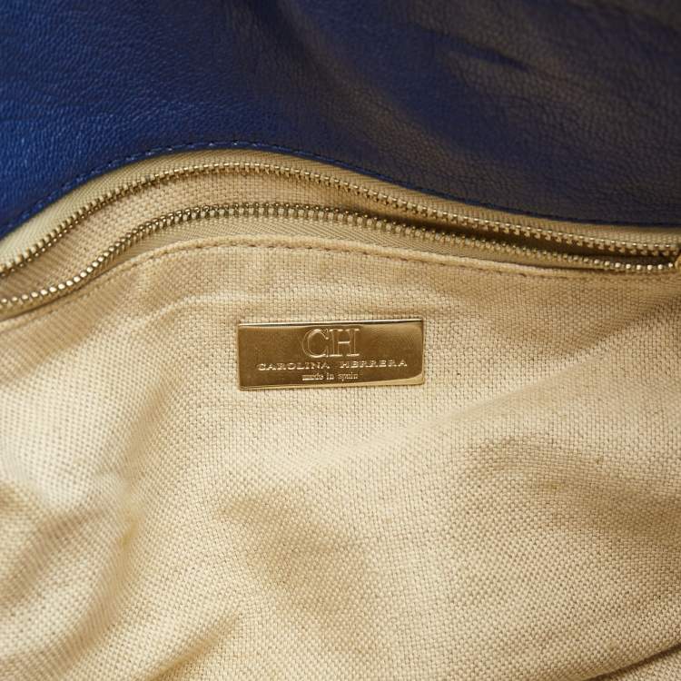 مملوكة مسبقًا Carolina Herrera Navy Blue Leather Crystals Embellished Lock and Logo Chain Bag