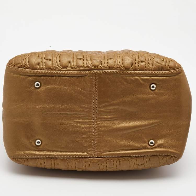 Pre Owned  Carolina Herrera Bronze Monogram Embossed Leather Chain Bag