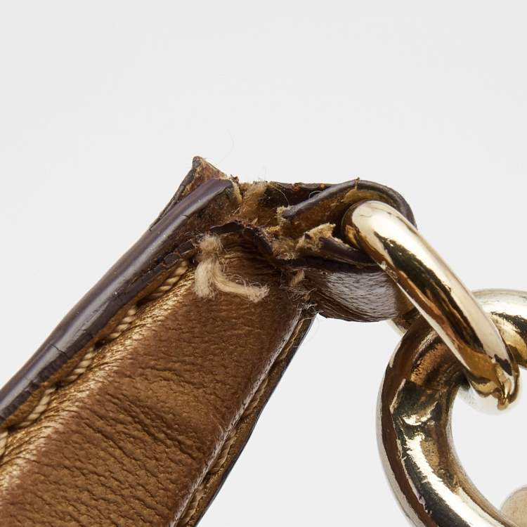 Pre Owned  Carolina Herrera Bronze Monogram Embossed Leather Chain Bag