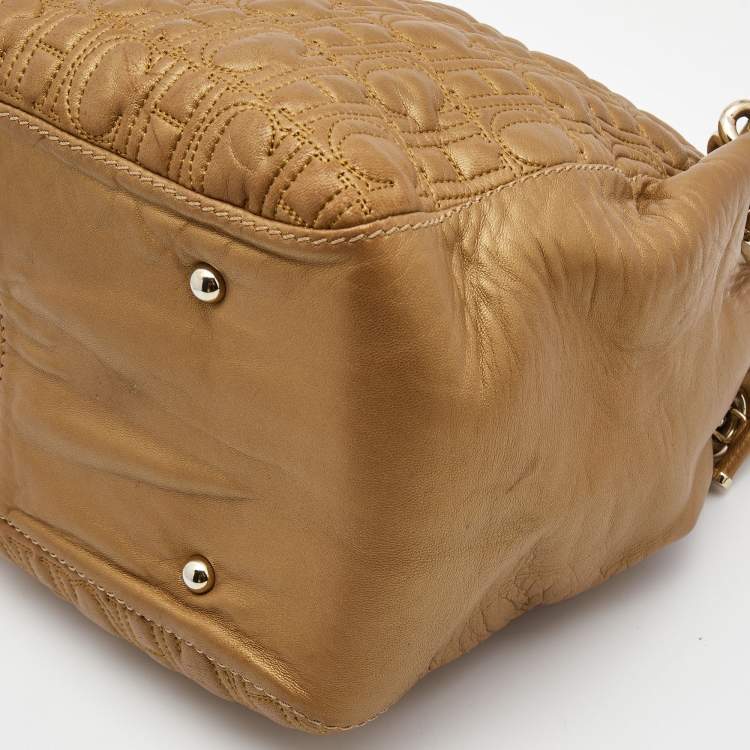 Pre Owned  Carolina Herrera Bronze Monogram Embossed Leather Chain Bag