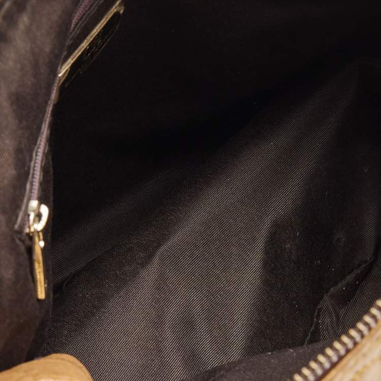 Pre Owned  Carolina Herrera Bronze Monogram Embossed Leather Chain Bag