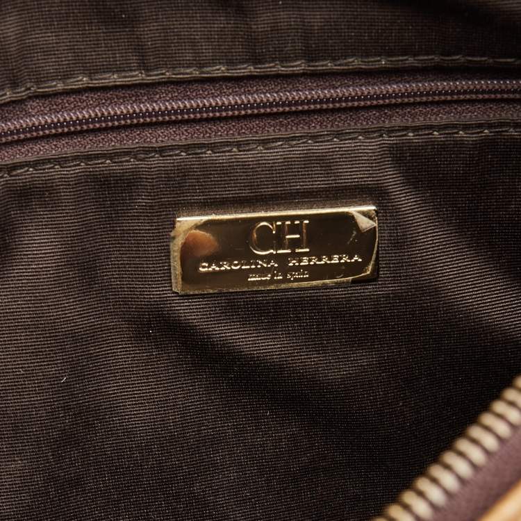 Pre Owned  Carolina Herrera Bronze Monogram Embossed Leather Chain Bag