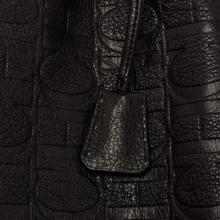 مملوكة مسبقًا Carolina Herrera Black Monogram Leather Shoulder Bag