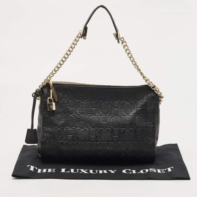 مملوكة مسبقًا Carolina Herrera Black Monogram Leather Shoulder Bag