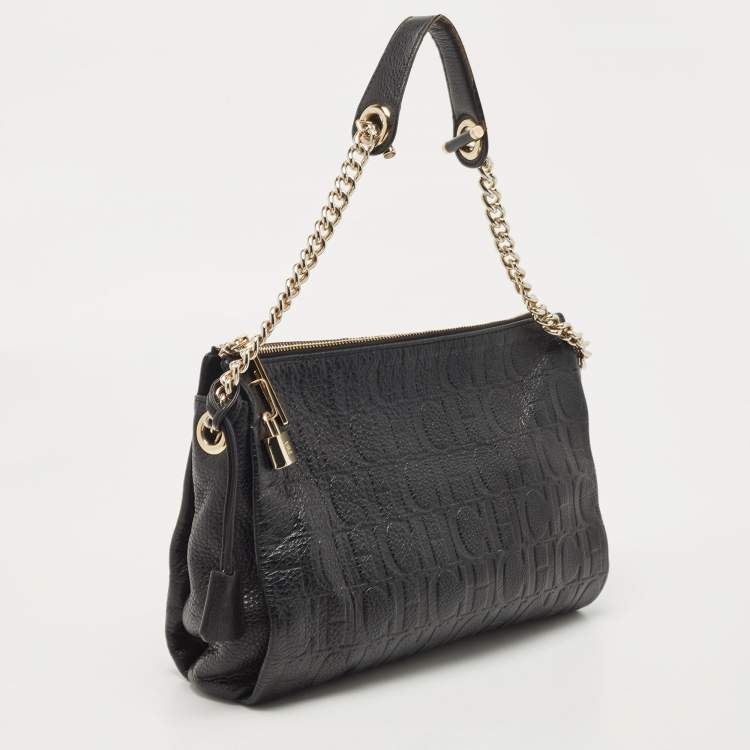 مملوكة مسبقًا Carolina Herrera Black Monogram Leather Shoulder Bag
