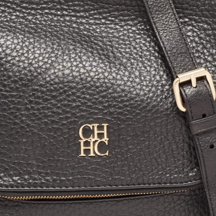 Pre Owned Carolina Herrera Black Leather Tassel Flap Shoulder Bag