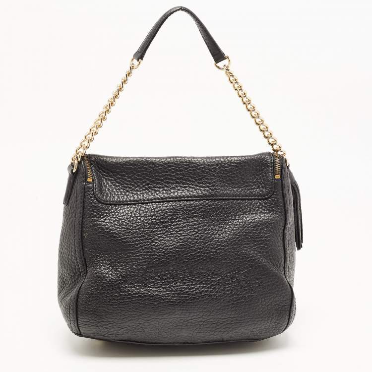 Pre Owned Carolina Herrera Black Leather Tassel Flap Shoulder Bag