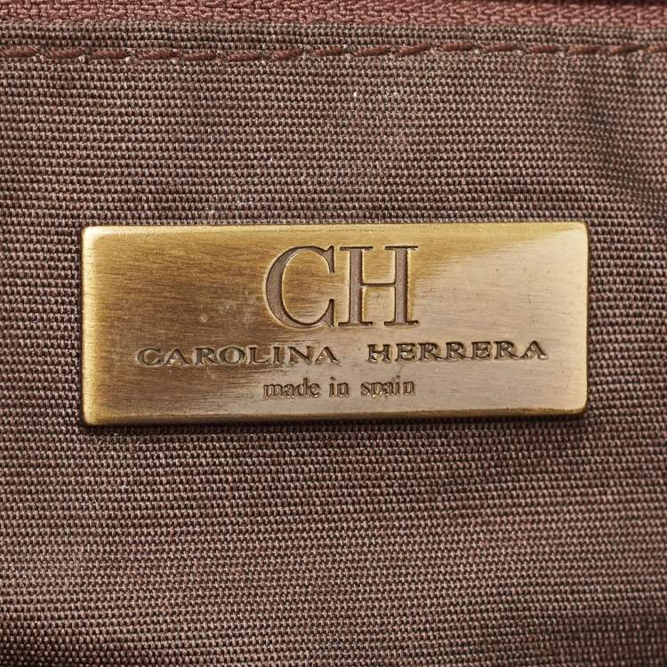 Pre Owned  Carolina Herrera Brown/Beige Monogram Canvas and Leather Bucket Tote