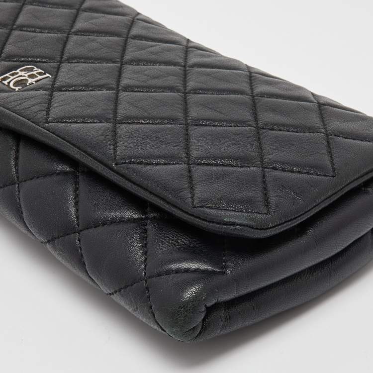 Pre Owned Carolina Herrera Black Quilted Leather CHHC Flap Chain Clutch