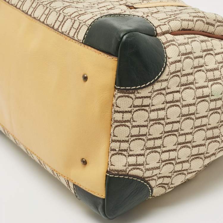 Pre Owned Carolina Herrera Beige/Multicolor Monogram Canvas and Leather Andy Boston Bag           