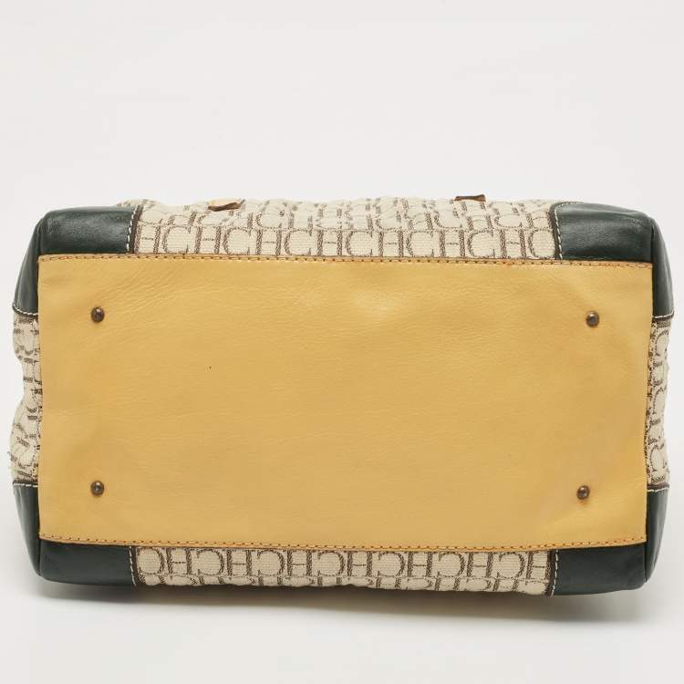 Pre Owned Carolina Herrera Beige/Multicolor Monogram Canvas and Leather Andy Boston Bag           