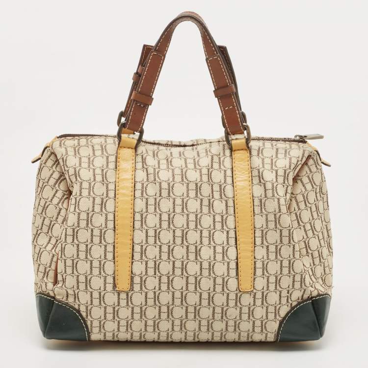 Pre Owned Carolina Herrera Beige/Multicolor Monogram Canvas and Leather Andy Boston Bag           