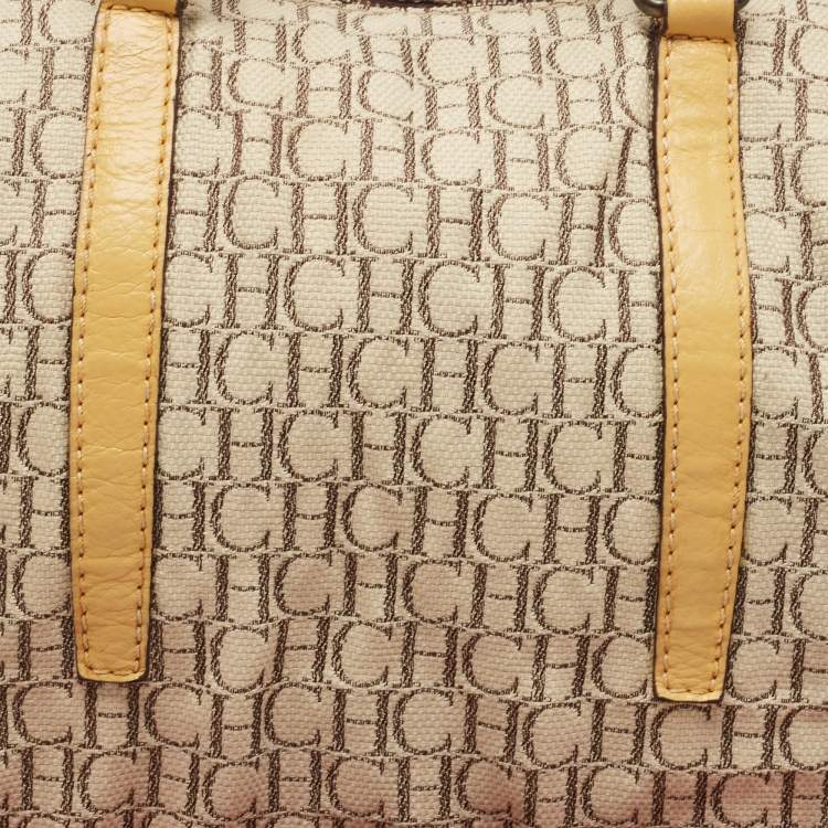 Pre Owned Carolina Herrera Beige/Multicolor Monogram Canvas and Leather Andy Boston Bag           