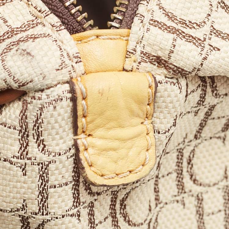 Pre Owned Carolina Herrera Beige/Multicolor Monogram Canvas and Leather Andy Boston Bag           
