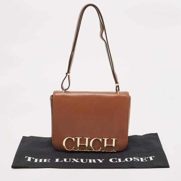 Pre Owned Carolina Herrera Brown Leather CHHC Flap Shoulder Bag