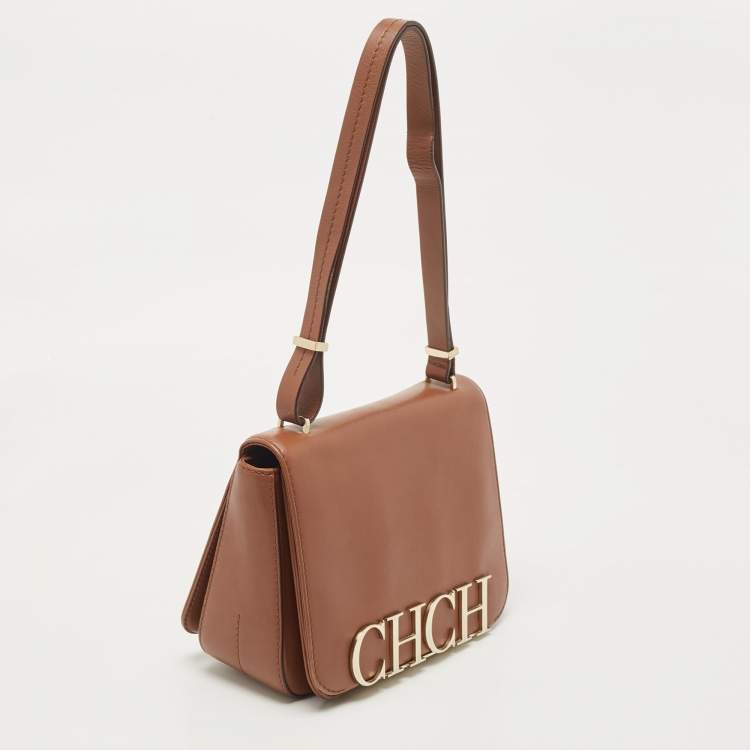 Pre Owned Carolina Herrera Brown Leather CHHC Flap Shoulder Bag