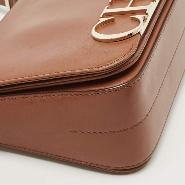 Pre Owned Carolina Herrera Brown Leather CHHC Flap Shoulder Bag