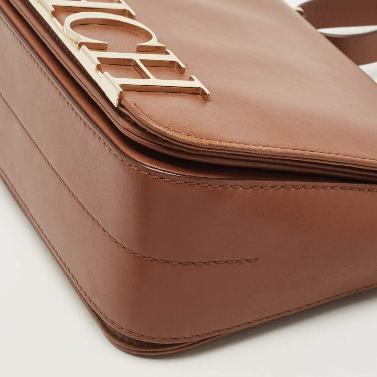 Pre Owned Carolina Herrera Brown Leather CHHC Flap Shoulder Bag