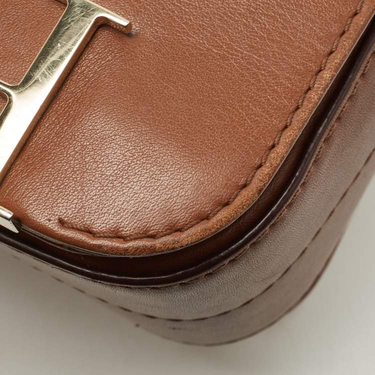 Pre Owned Carolina Herrera Brown Leather CHHC Flap Shoulder Bag