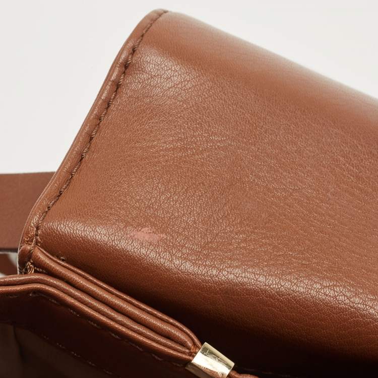 Pre Owned Carolina Herrera Brown Leather CHHC Flap Shoulder Bag