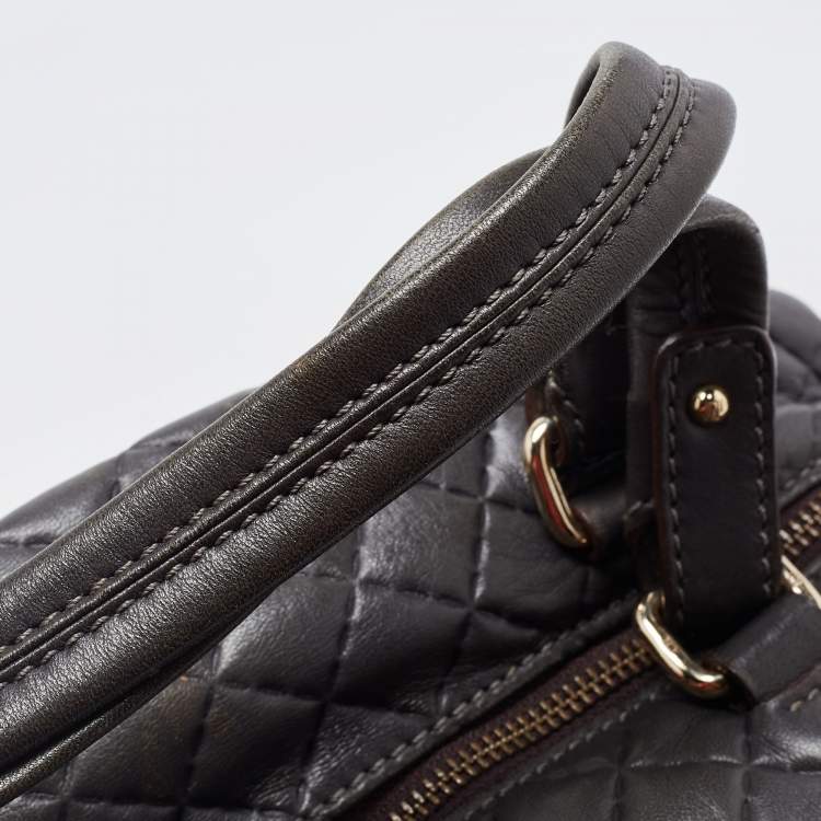 Pre Owned Carolina Herrera Grey Quilted Leather Pleated Chain Hobo