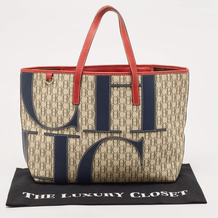 Pre Owned Carolina Herrera Tri Color Monogram Canvas and Leather Shopper Tote