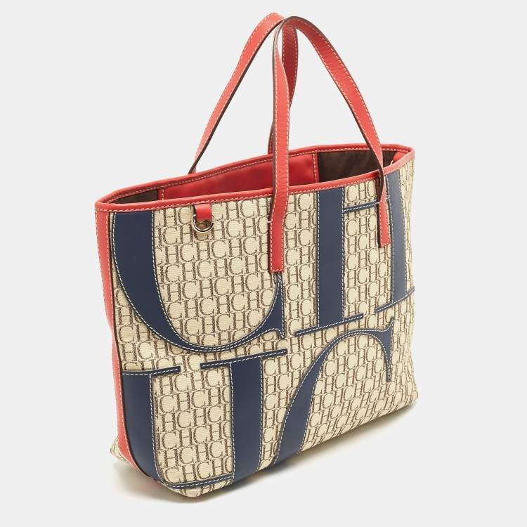 Pre Owned Carolina Herrera Tri Color Monogram Canvas and Leather Shopper Tote