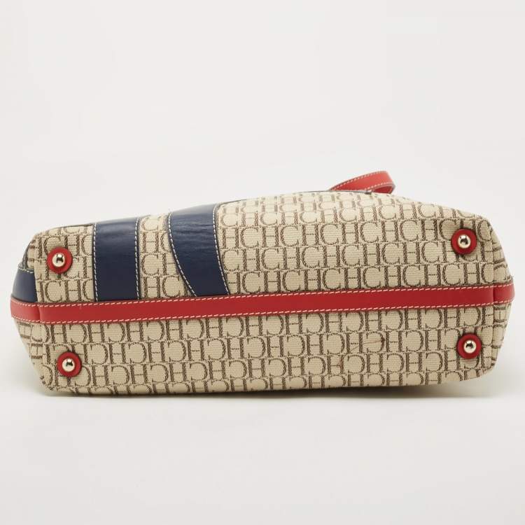 Pre Owned Carolina Herrera Tri Color Monogram Canvas and Leather Shopper Tote