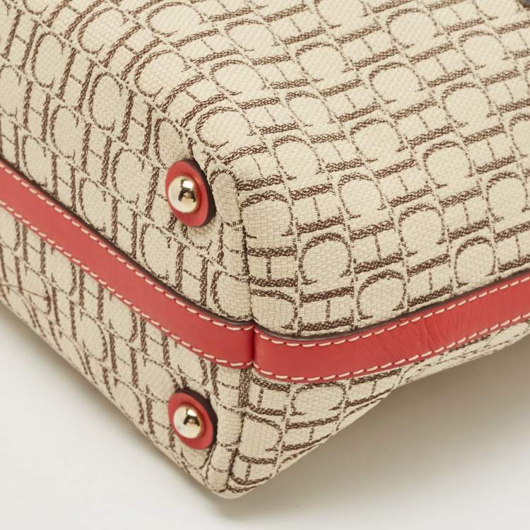 Pre Owned Carolina Herrera Tri Color Monogram Canvas and Leather Shopper Tote