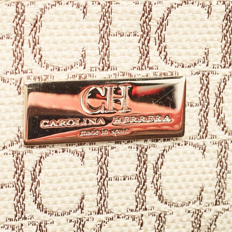 Pre Owned Carolina Herrera Tri Color Monogram Canvas and Leather Shopper Tote