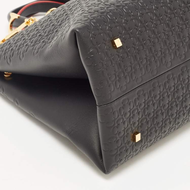Pre Owned CH Carolina Herrera Black Embossed Leather Duchess Tote