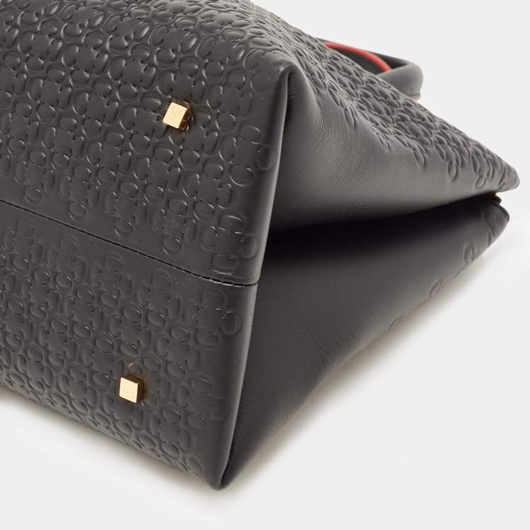 Pre Owned CH Carolina Herrera Black Embossed Leather Duchess Tote