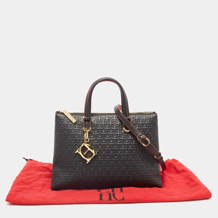 Pre Owned CH Carolina Herrera Black Embossed Leather Duchess Tote