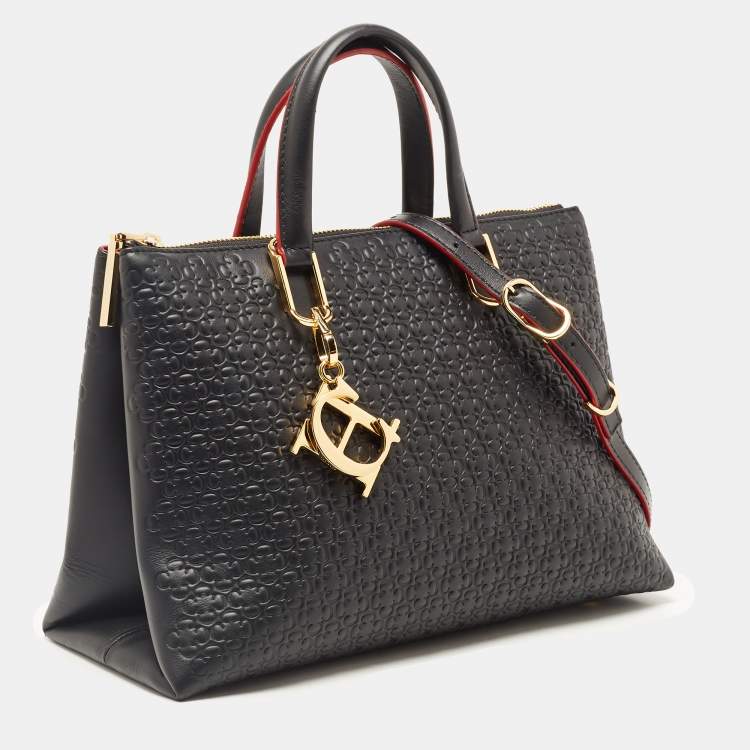 Pre Owned CH Carolina Herrera Black Embossed Leather Duchess Tote
