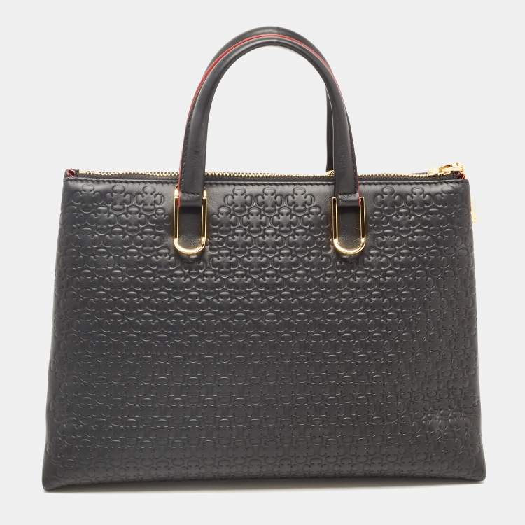 Pre Owned CH Carolina Herrera Black Embossed Leather Duchess Tote